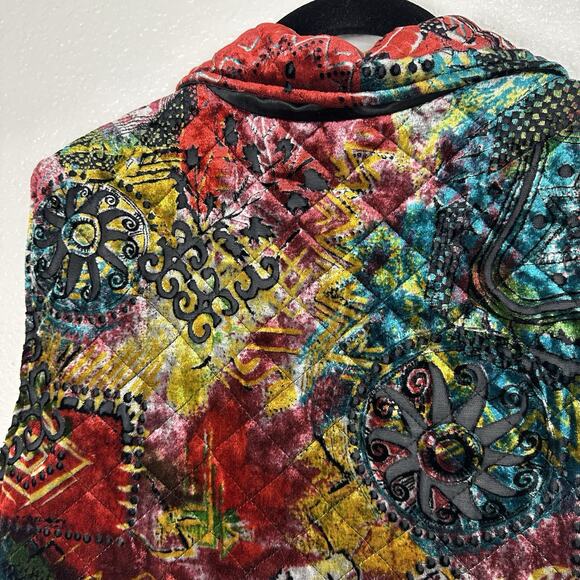 Coldwater Creek Vest Womens Medium Velvet Quilted Boho Art to Wear Zip Up - Picture 6 of 11
